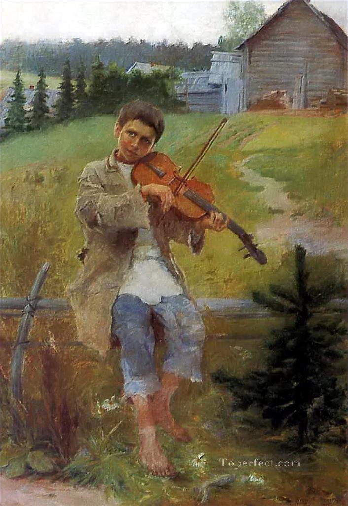 boy with violin Nikolay Bogdanov Belsky Oil Paintings